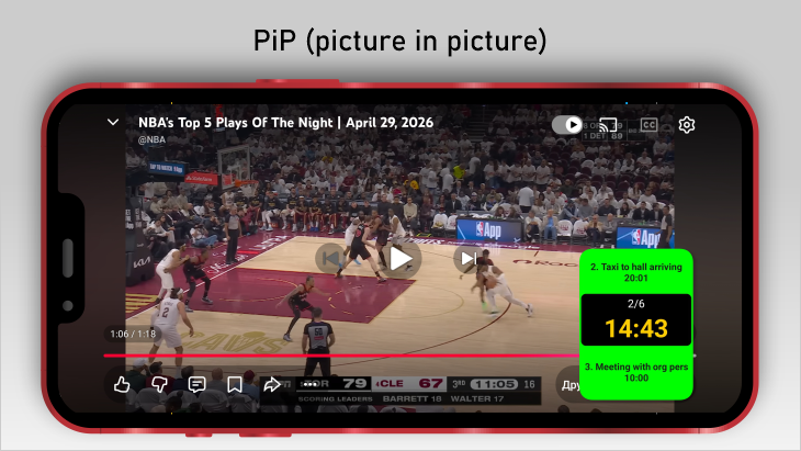 Picture-in-Picture timer above another app