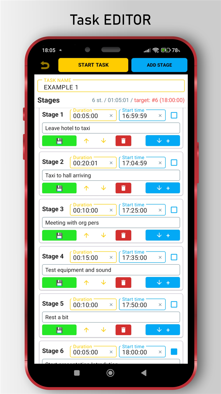 Task editor with stages
